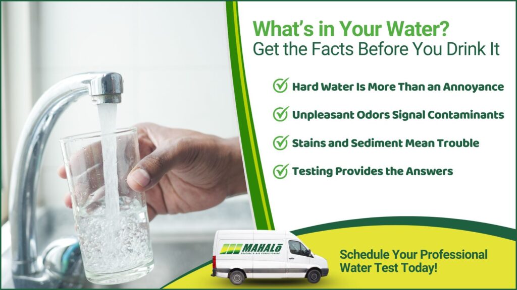This is an image of someone finding glass of water from a tap the headline reads. What's in your water? Get the facts before you drink it.