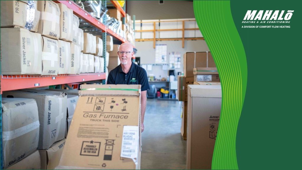 A new furnace rolling out of the warehouse on its way to the homeowner.